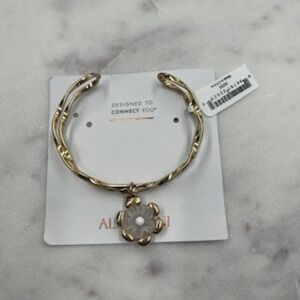 Alex and Ani Flower Twisted Cuff Bracelet Antique Gold Floral Charm AA776723AG